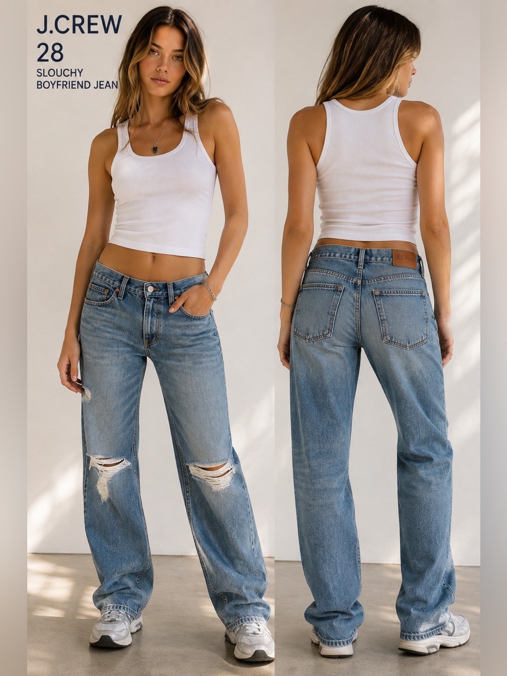 J.Crew Womens sz 28 Slouchy Boyfriend Jeans Distressed Ripped Relaxed Y2K Denim